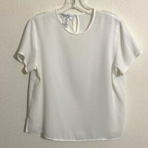 NWOT RENA ROWAN Essentials Sheer White Blouse VINTAGE Women's Size 12